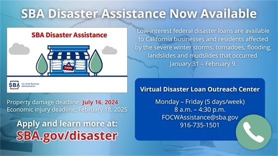 SBA Disaster Assistance Available. Learn more at sba.gov/disaster.