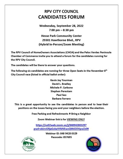 CHOA/PVP Chamber RPV City Council Candidates Forum September 28