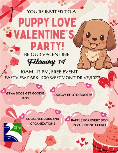 puppy valentines party 2/14 10am to 12pm at Eastview Park 