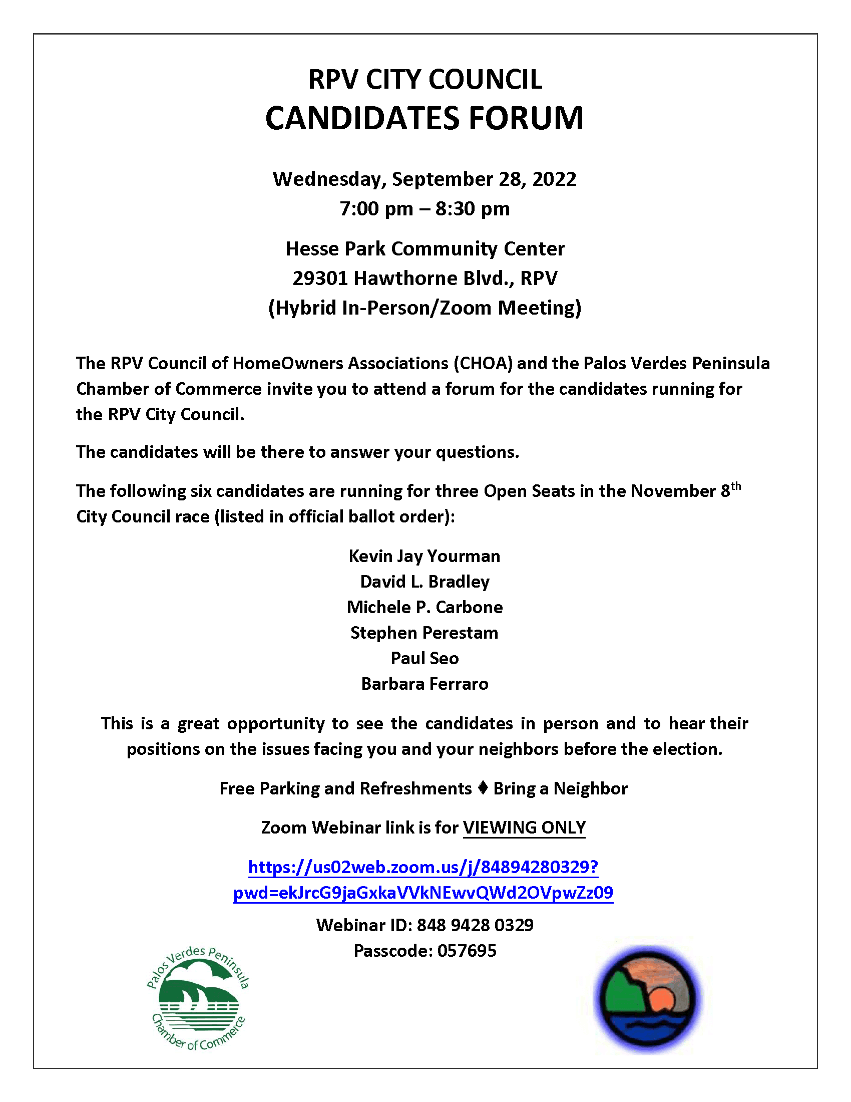 CHOA Candidates Forum Flyer 20220928