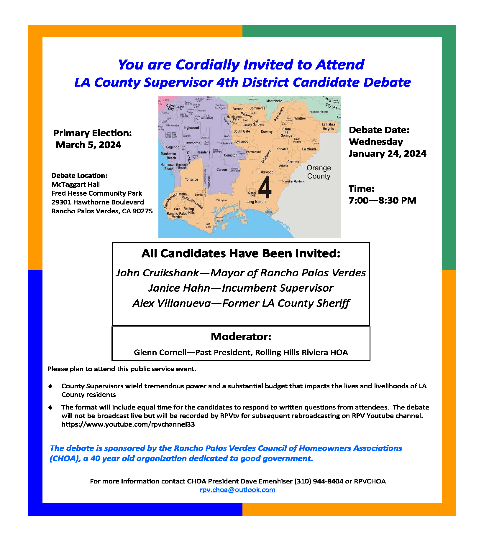 Invitation to Supervisorial 4th District Candidate Debate 