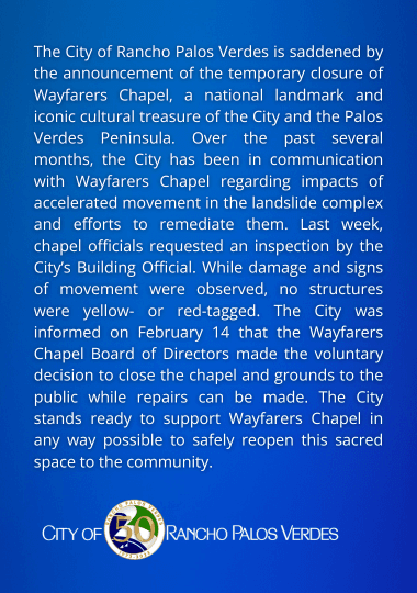 Statement on Wayfarers Chapel Closure 