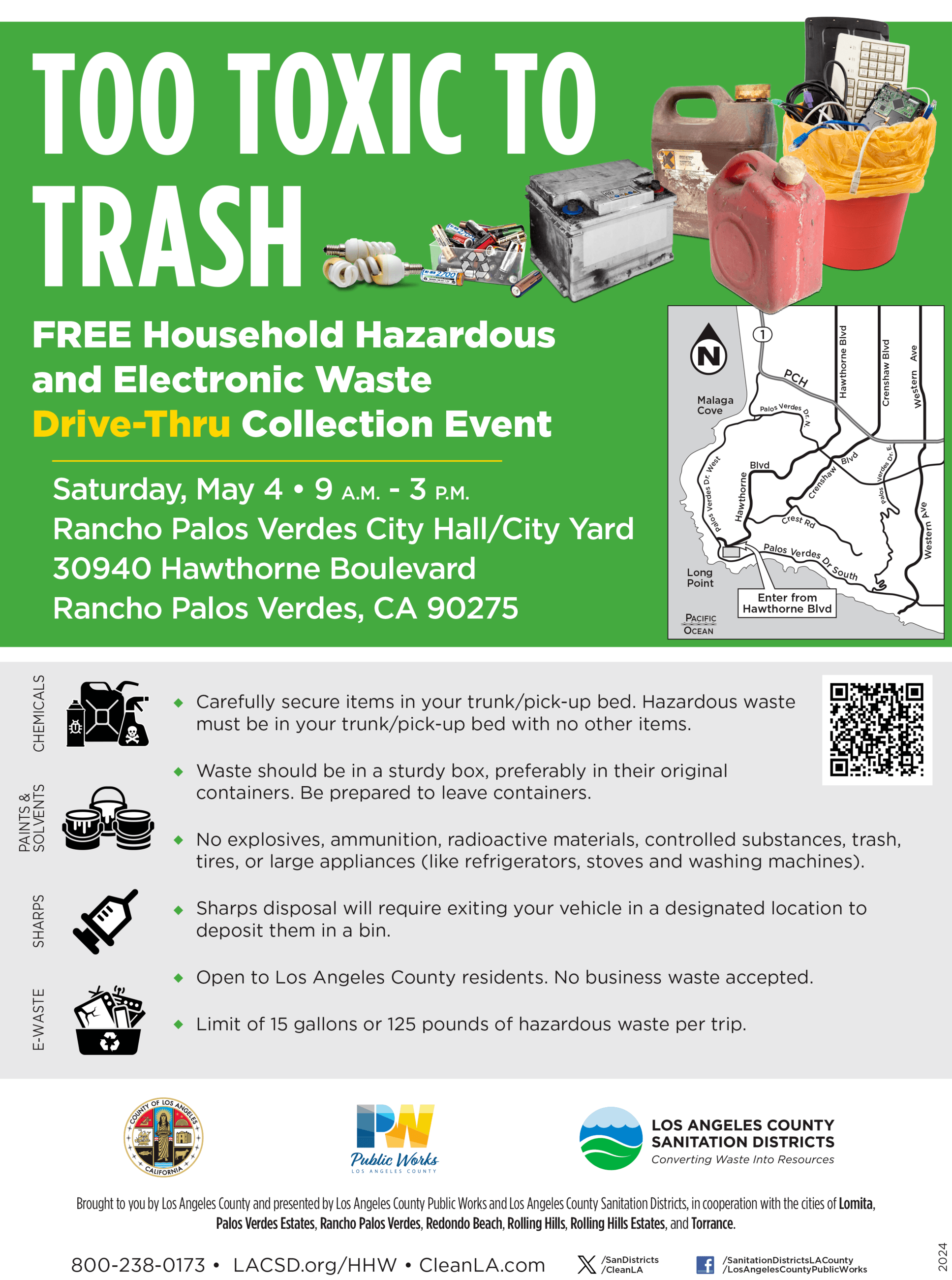 Drive-Thru Household Hazardous Waste/Electronic Waste Roundup Event on May 4 from 9 a.m. to 3 p.m.