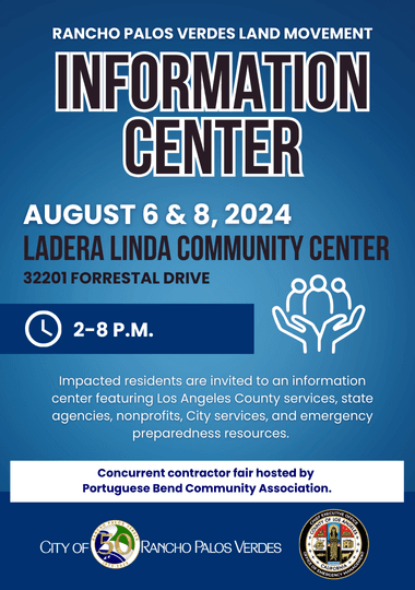 Land Movement Information Center. August 6 & 8 at Ladera Linda Community Park from 2-8 pm