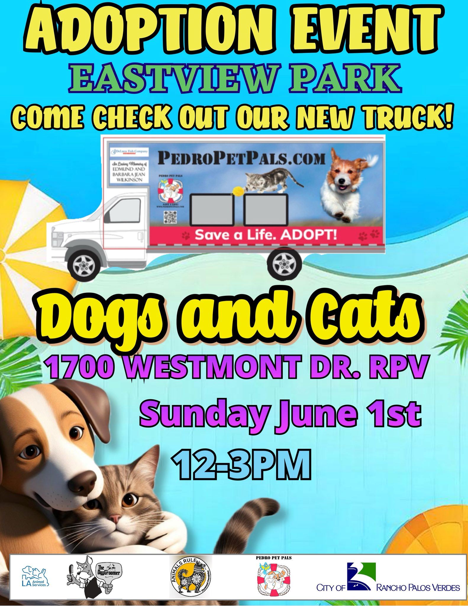 Pedro Pet Pals Adoption Event, June 1, 2025 from 12-3 pm at Eastview Park