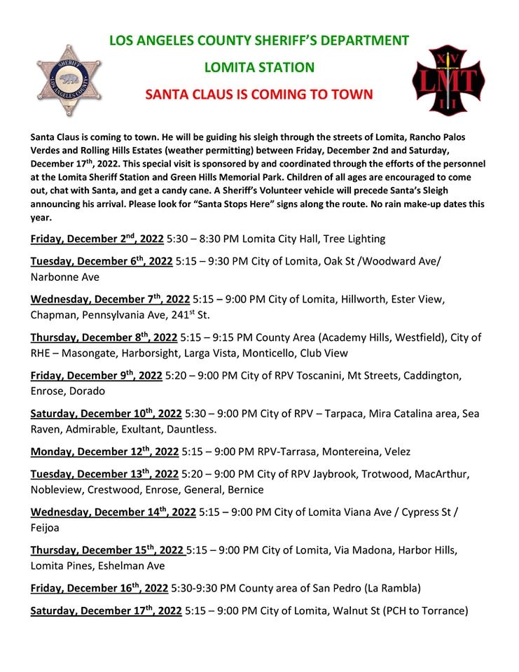 LASD Lomita Santa Schedule 2022
